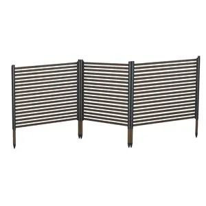 Garvee No-Dig Rustproof Metal Garden Privacy Fence Panels - 3 Pack Decorative Outdoor Landscape Screen - Expandable, Weatherproof Barrier for Yard, Patio, Flower Beds, AC Unit, Pool Equipment, Trash Can Enclosure, Black Steel