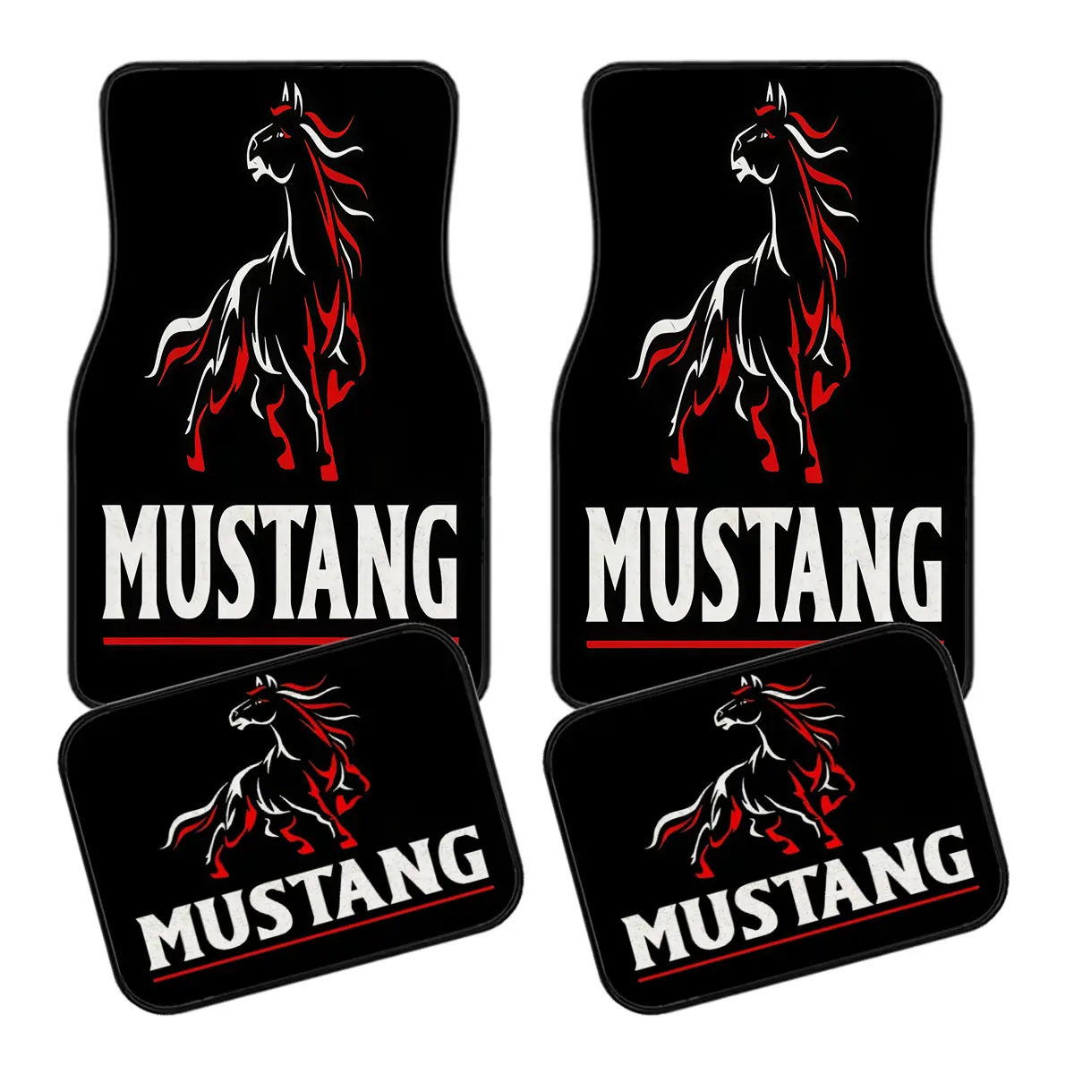 4pcs Car Floor Mat Set with M-Mustang Silhouette Pattern - Suitable for All Cars, Sedans, And Suvs - The Perfect Gift for Everyone
