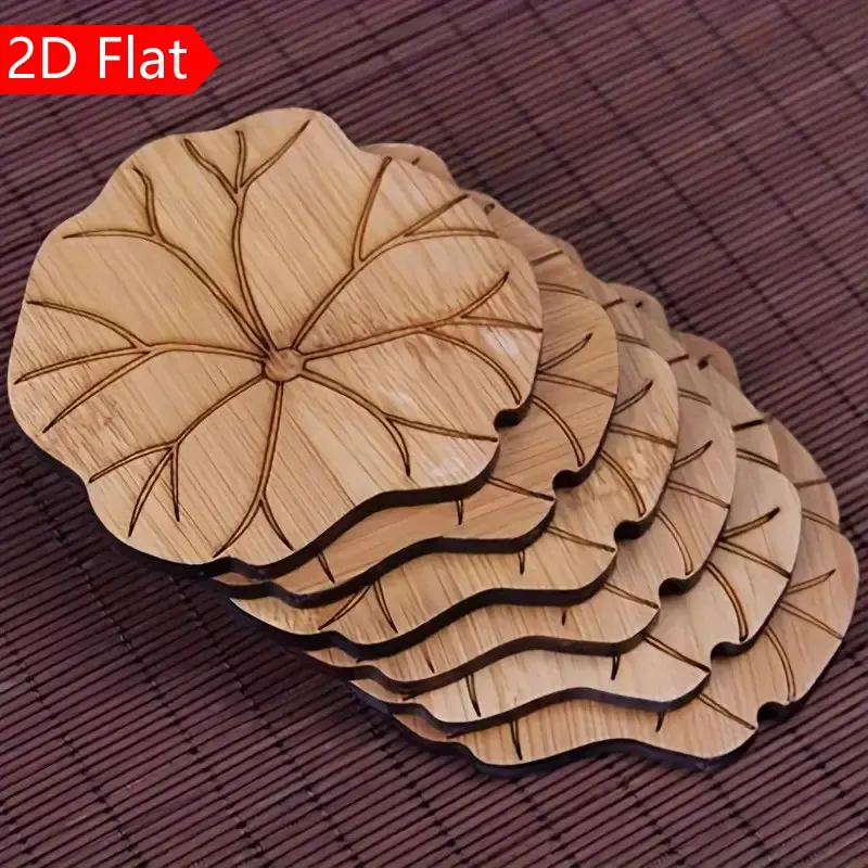 6 Pcs Lotus Leaf Wooden Tea Cup Mats, Wood Coasters, Heat Insulating Tea Tray, Japanese Style Creative New Chinese Tea Accessories, Table Mat