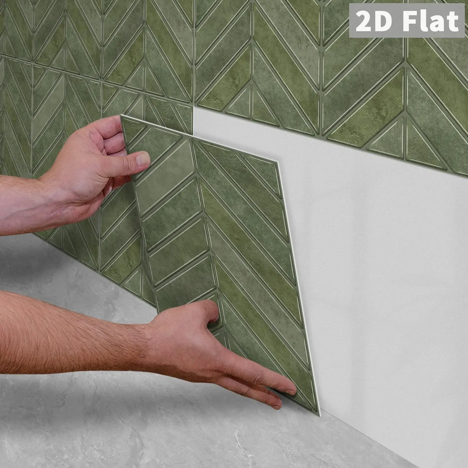 10PCS/Color Box GST Vintage Olive Green Herringbone Strip PE Foam Tile Stickers, Waterproof Oilproof Shock & Wear Resistant, Peel & Stick on Smooth Surfaces for Bedroom Kitchen Bathroom School Office Home & Commercial Wall Renovation Decor