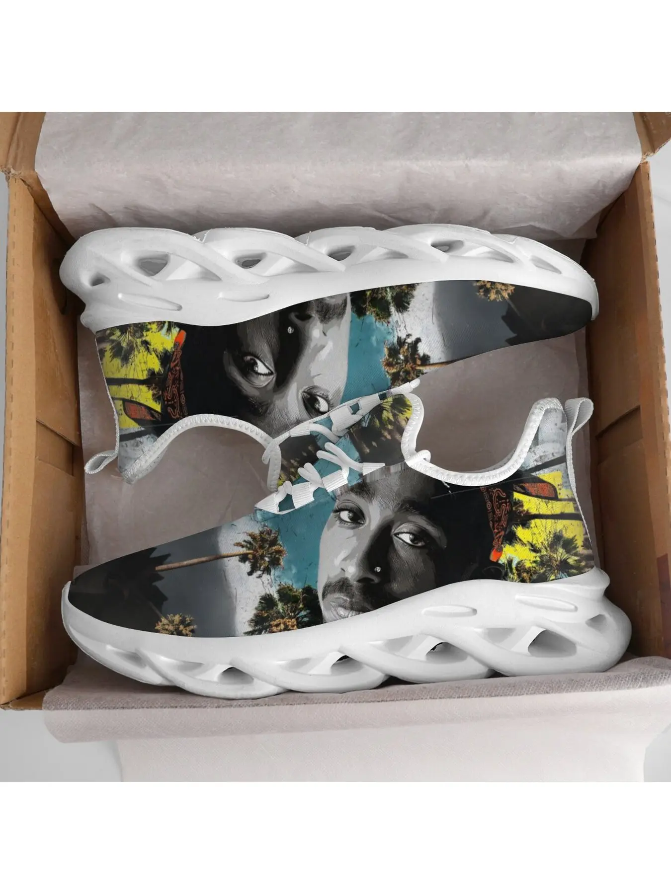 Rapper Tupac Portrait Collage Art Print Lace Up Running Shoes For Man Woman Hollow Cut Shock Absorbing Sole Breathable Mesh Lace Up Shoes Urban Street Style Casual Walking Footwear