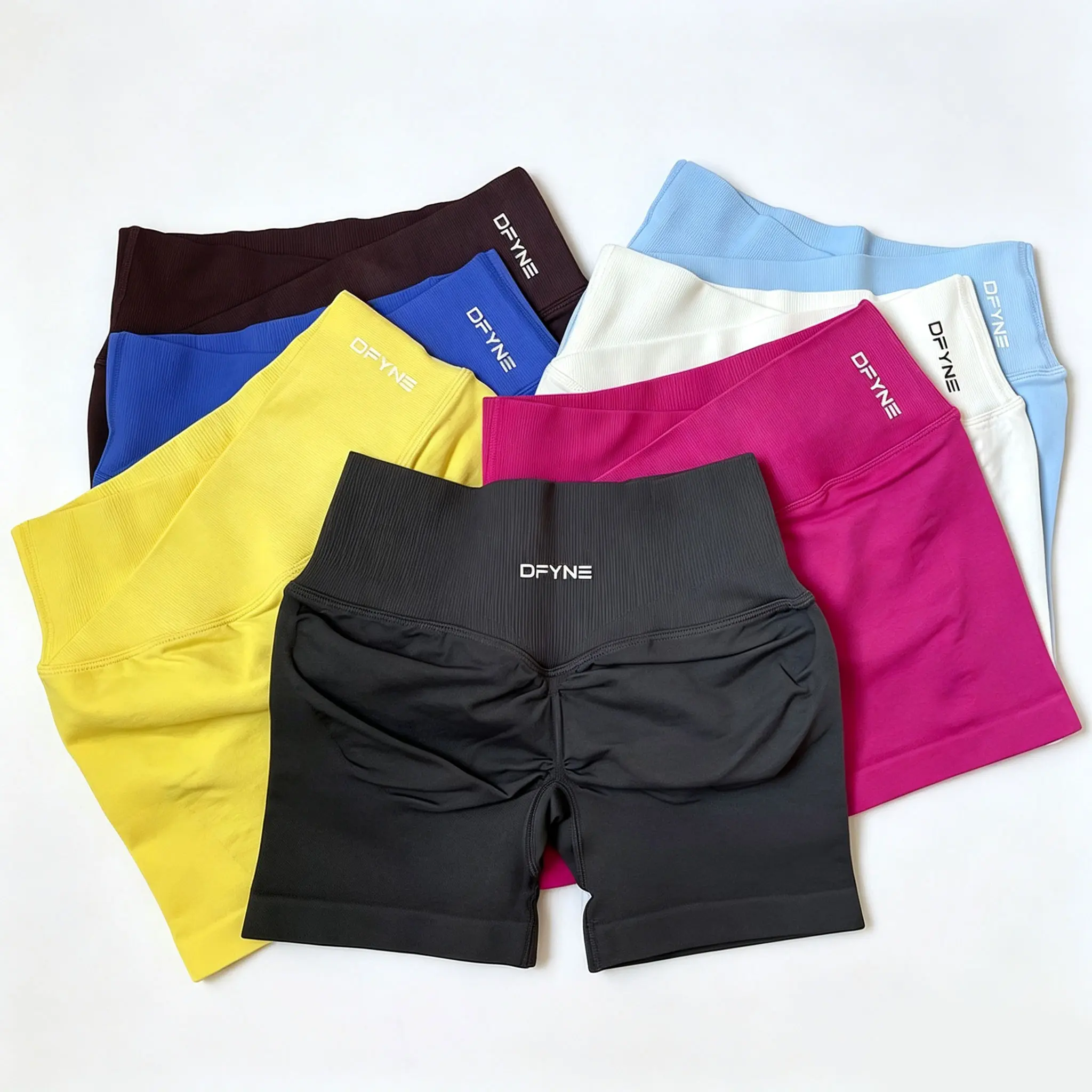 DFYNE High Waisted Crossover Gym Shorts - Squat-Proof Seamless Workout Running Shorts for Women