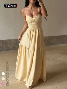 Women's Holiday Style Strapless Ruched A-Line Maxi Dress, Elegant Evening Gown, Perfect for Parties & Special Occasions, Chic Summer Fashion
