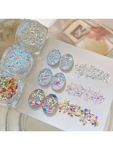 3-Pack of Iridescent Laser Nail Glitter Flakes, Multi-Color Rainbow Glitter, Nail Decoration Sparkles, Gel Polish DIY Nail Accessories