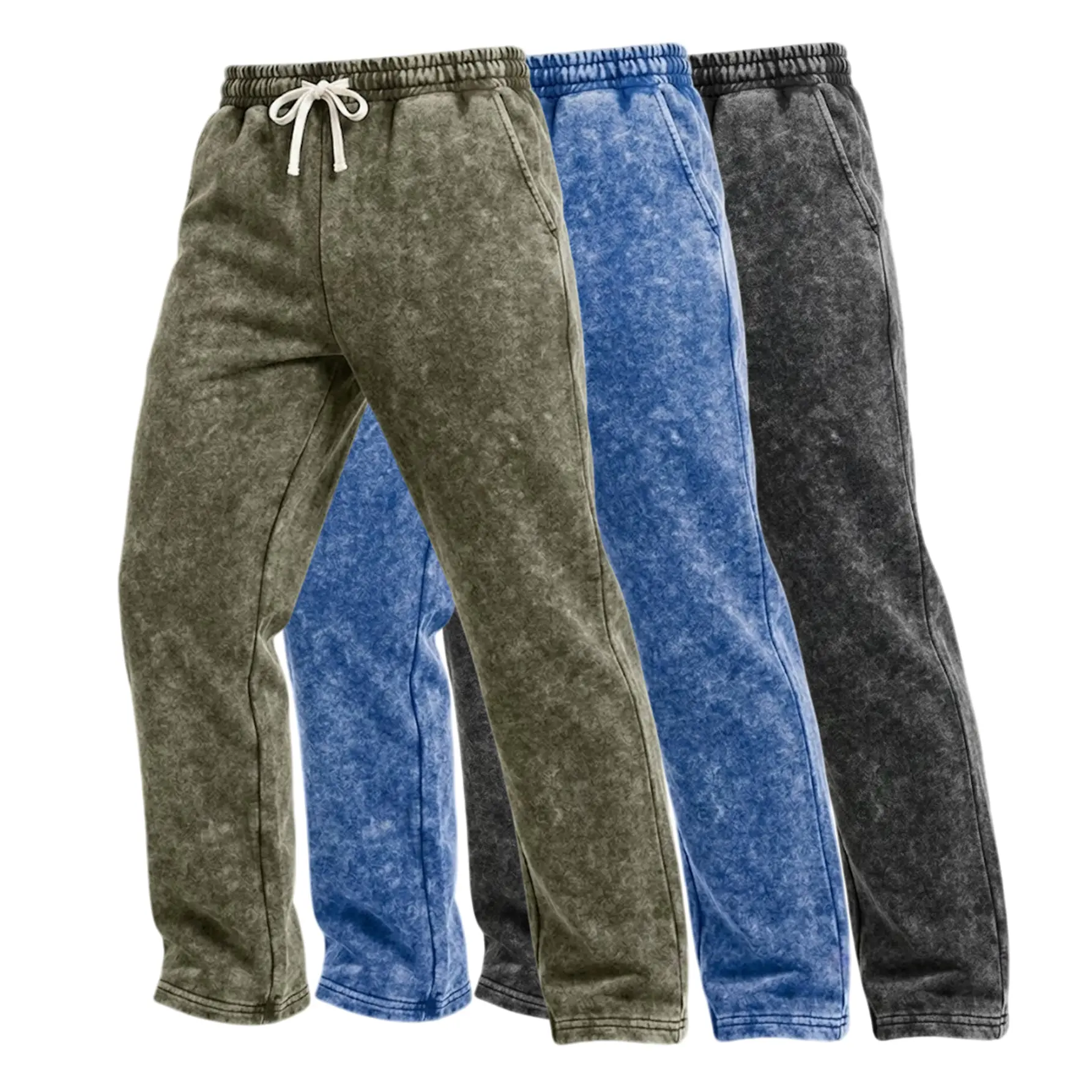Men's Spring/Autumn Acid Wash Retro Straight Leg Sweatpants Cotton Blend Casual Vintage Distressed Loose Jogger Pants Elastic Drawstring Waistband Side Pockets Vintage Washed Athletic Track Trousers for Daily Travel Lounge Workout Menswear Soft Stylish