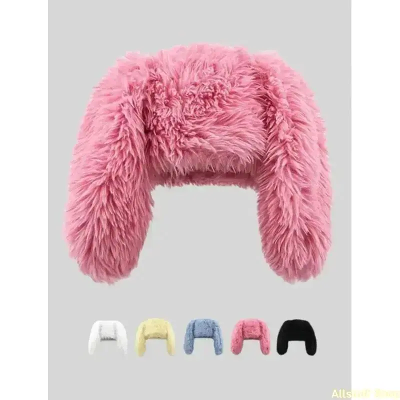 Unisex Funny Fluffy Texture Beanie Hat - Cute Rabbit Ear Casual Soft Plush Warm Cap, White Sports & Outdoor Daily Wear Fashion Accessory, Animals, Funky, Female, Women