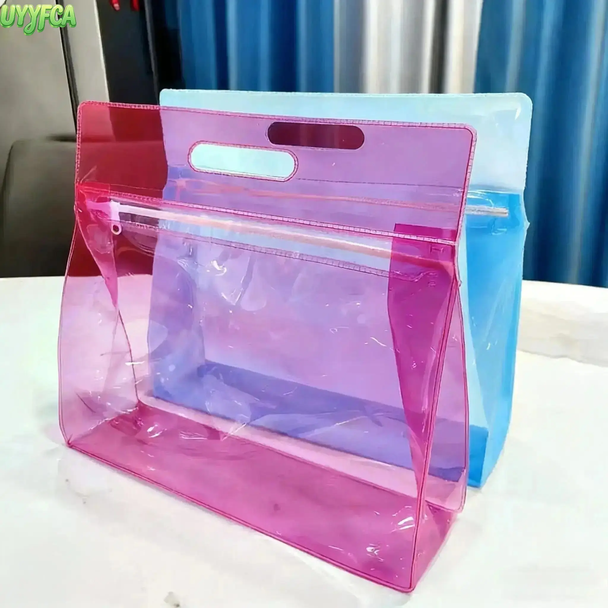 2-Piece Waterproof Transparent EVA Dry Wet Separation Storage Bag With Carry Handle, Leakproof Zipper Portable Swim Beach Pouch, Lightweight Clear Makeup Toy Organizer Bag For Pool Vacation Travel Gym Shower Beach vacation,Summervibes
