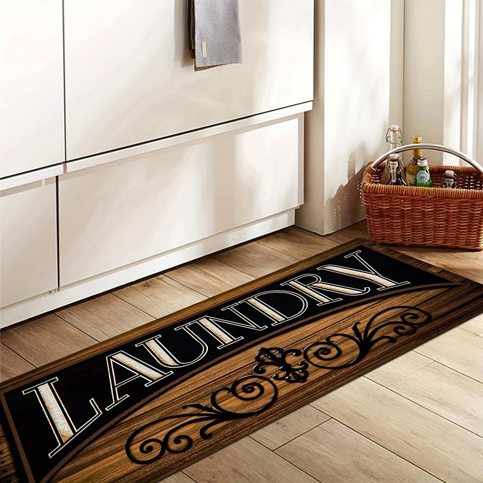 Non Slip Brown Laundry Room Rug Runner - Washable Floor Carpet - For Laundry Room, Mudroom, Kitchen, Washroom, Fall Home Decor