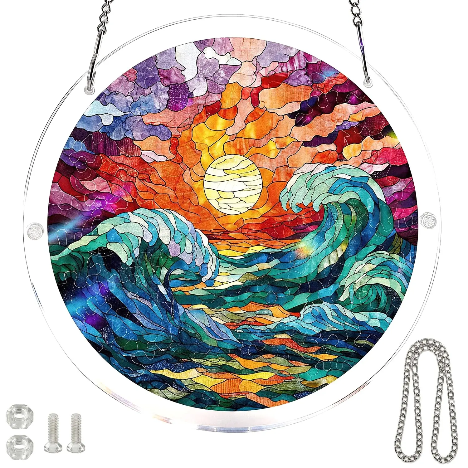 Acrylic Puzzles Suncatcher Window Hanging,83 Pieces 7.4 Inch Sun Catcher Acrylic Puzzles Garden Decoration for Women Men Mom Birthday Gift