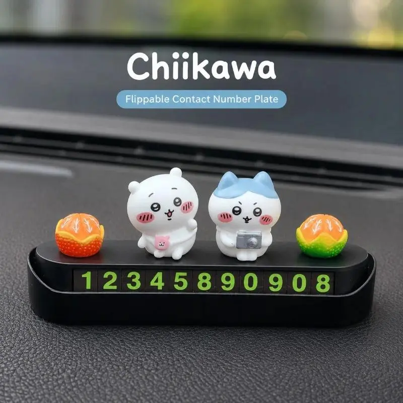 Kawaii Chiikawa Parking Number Plate Rotatable Adhesive Flippable Easy Contact Car Ornament For Auto Vehicle Dashboard Interior