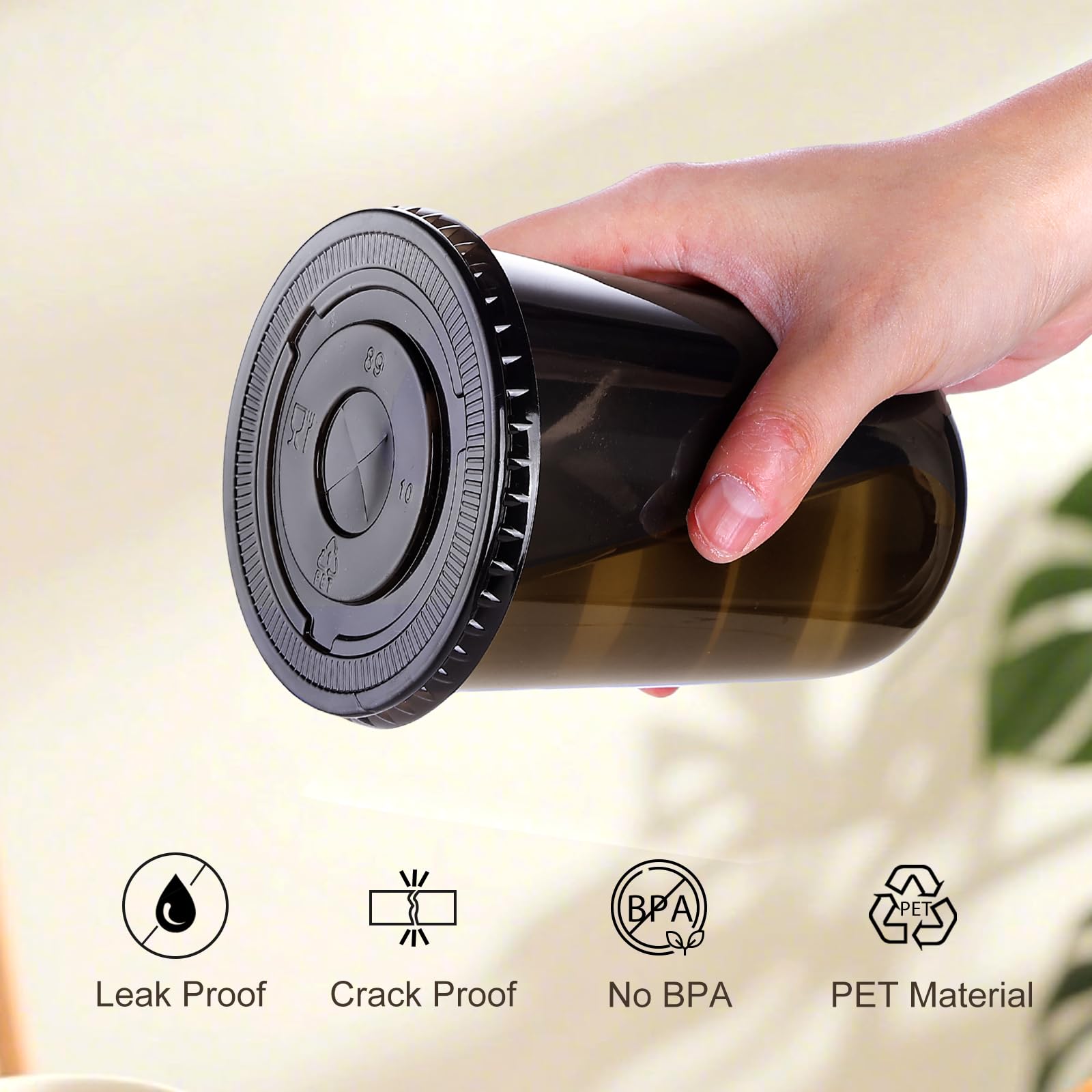 100pcs 16oz Plastic Cups with Lids & Straws – Disposable Black & Clear Cups for Cold Drinks, Smoothies, Slushies, Lemonade, Iced Coffee, Party Supplies, Halloween Pumpkin Latte Essentials