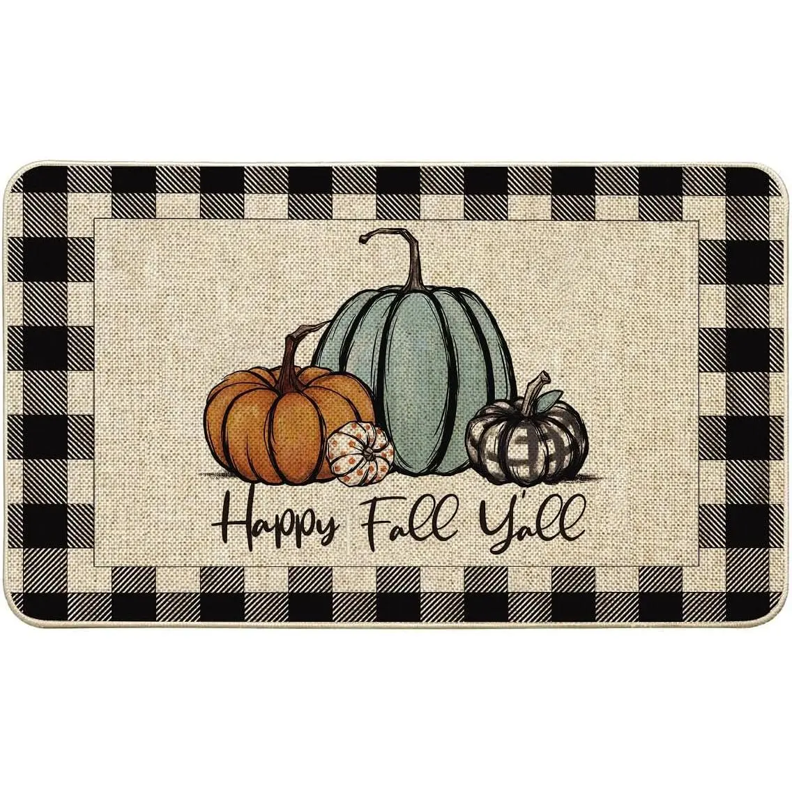 Happy Fall Y' Doormat Autumn Buffalo Check  Pumpkin Door Mats Fall  Runner Rugs Entrance Low Profile Non Slip Floor Mat for  Patio in/Outdoor Decor 17x29 in (Blue)