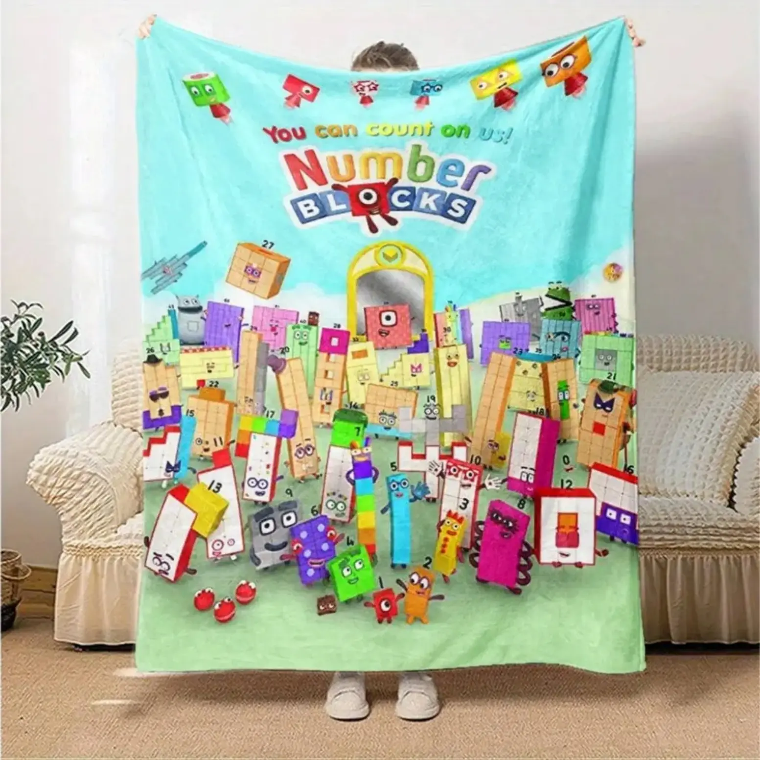 Numberblocks Cartoon Flannel Blanket Kids Soft Plush Throw Toddler Bedding Essentials Playroom Decor Cute Summer AC Travel Car Preschool Fun Birthday Gift Idea