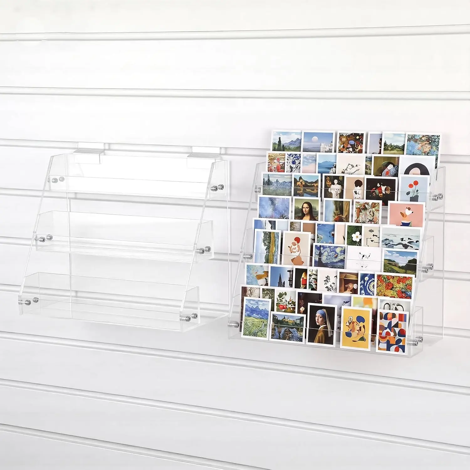 2 Pack 3 Tier  Slatwall Display Shelves Wall Mounted  Storage Trays with 3 Compartments for Retail Stores, Boutiques,  Organizer, Merchandise Display and Shop Accessories