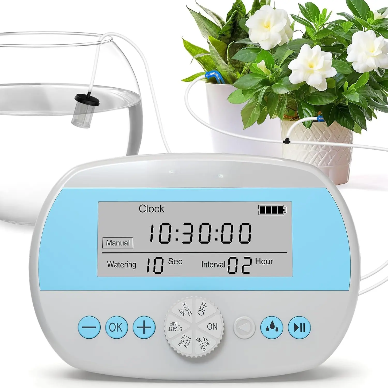 Automatic Potted Plant Watering System Complete Kit - 15-Plant Capacity, Humidity Display & Mode, Digital Panel, Deep Root Irrigation & Feed, IP64 Programmable Timer, Balcony Safe for Travel & Indoor Garden