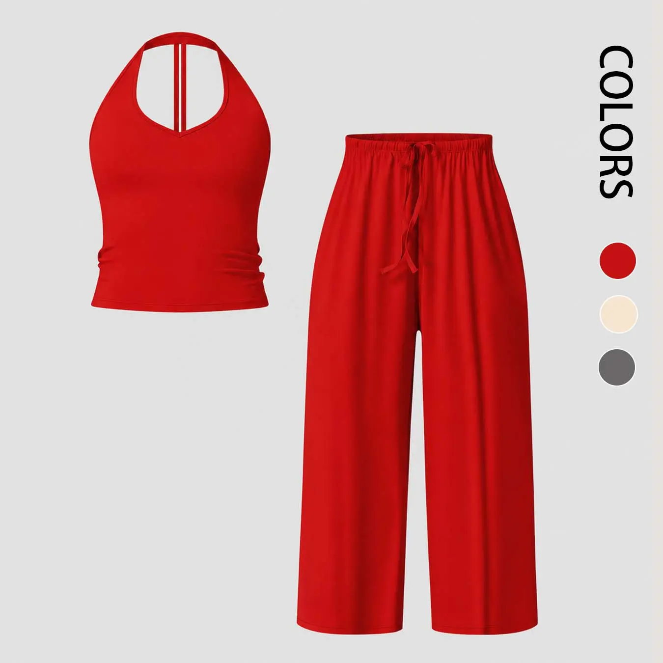 Women's Quick-Dry Sports Tank & High-Waisted Flared Yoga Pants Set — Comfortable athletic style; versatile solid-color design suitable for all seasons.