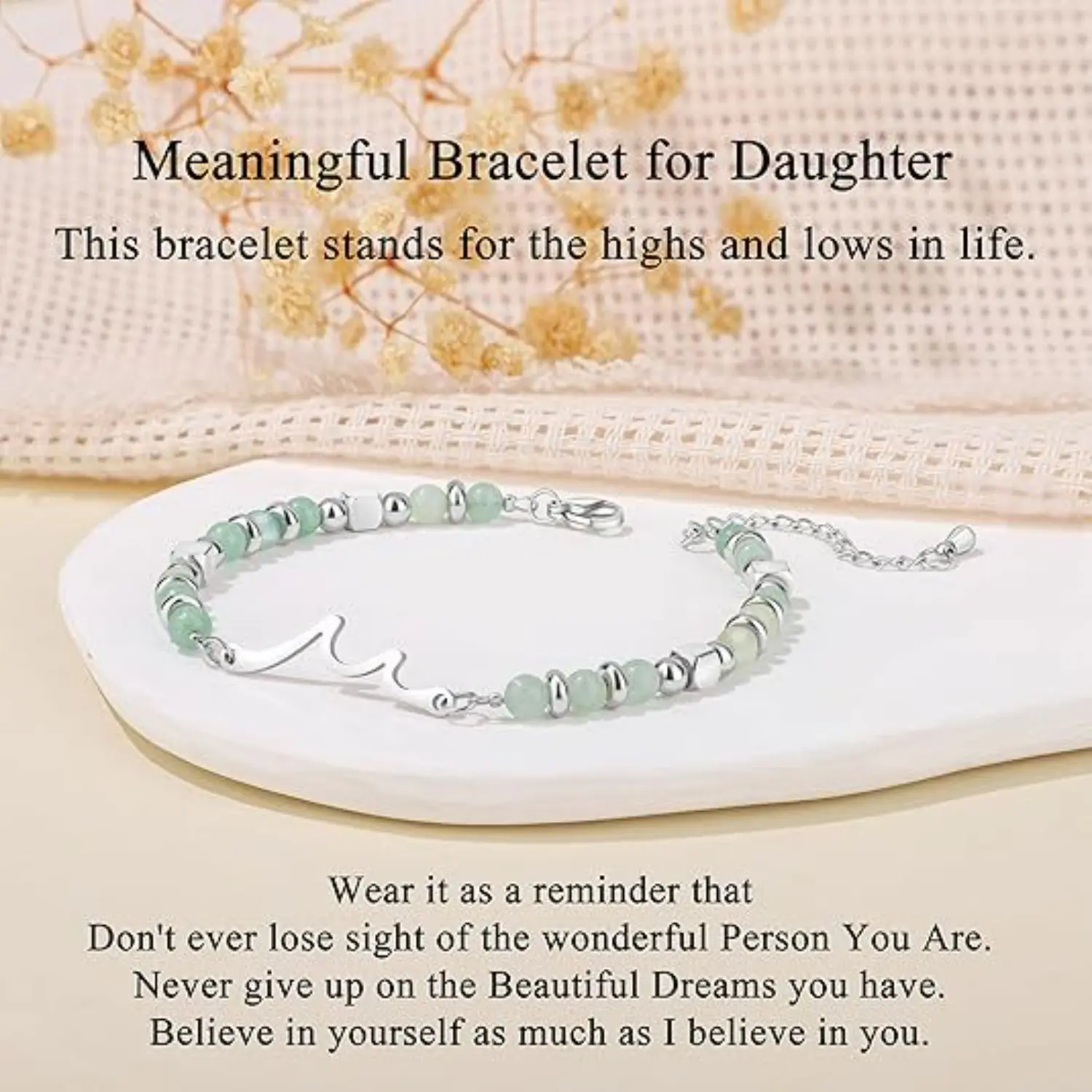 Women's Wave Shape Charm Beaded Bracelet - Inspirational Soul Sister Costume Jewelry with Message Card, Customizable Birthday Gift Ideas for Bestie