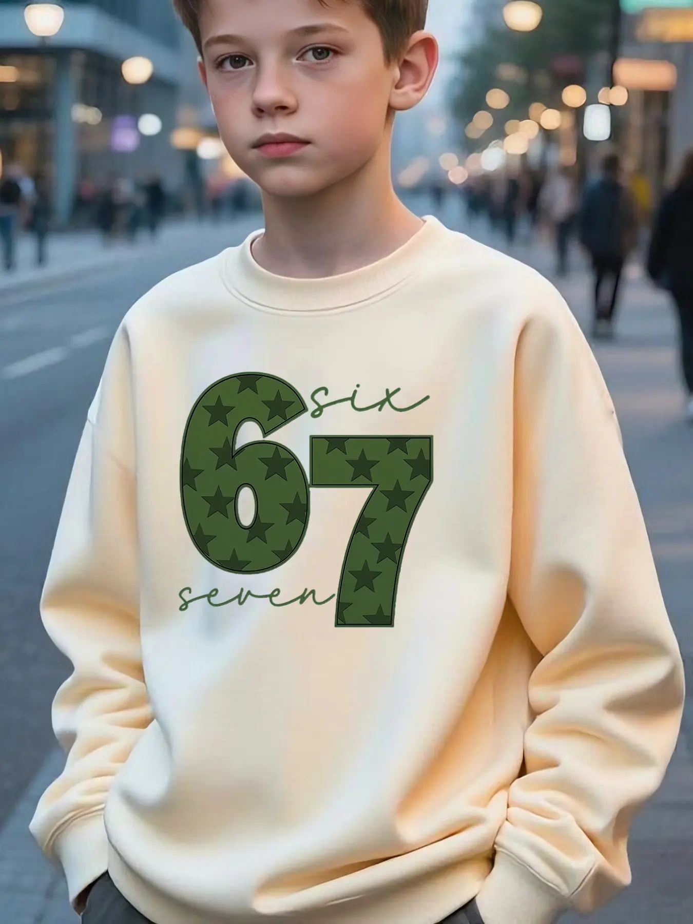 Autumn Winter Boys' Crewneck Sweatshirt, American Style Star Print, Trendy Long Sleeve, Loose Fit, Casual Clothing for Kids