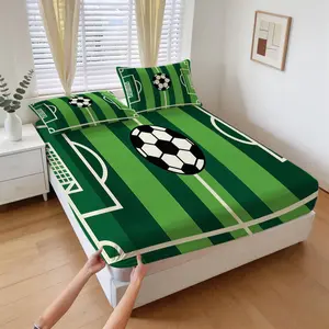 Football Field Patterned Bed Sheet, Soft And Comfortable Bedding Set (1 Sheet+2 Pillowcases, No Pillow Core), Suitable For Teenagers, Young Adults, Fashion Enthusiasts, Bedroom, Dormitory, Apartment Scenes
