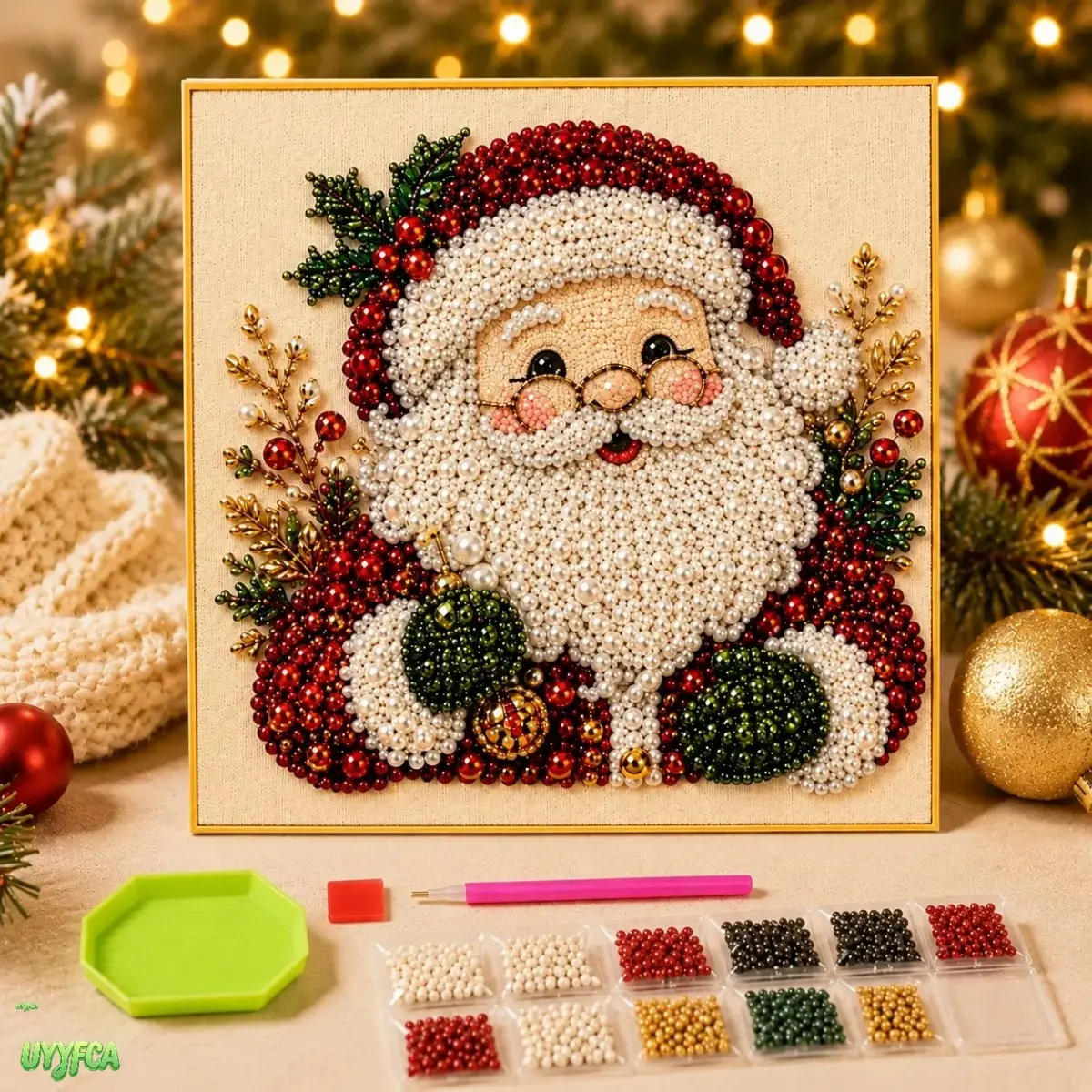 Frameless 3D Pearl Bead Diamond Painting Kit, Polyester HD Symbol-Printed Canvas, Christmas Pattern DIY Handicraft Set, Textured Shimmering Mosaic Wall Art for Indoor Home Decor & Holiday Handmade Gifts,back to school,back to school haul
