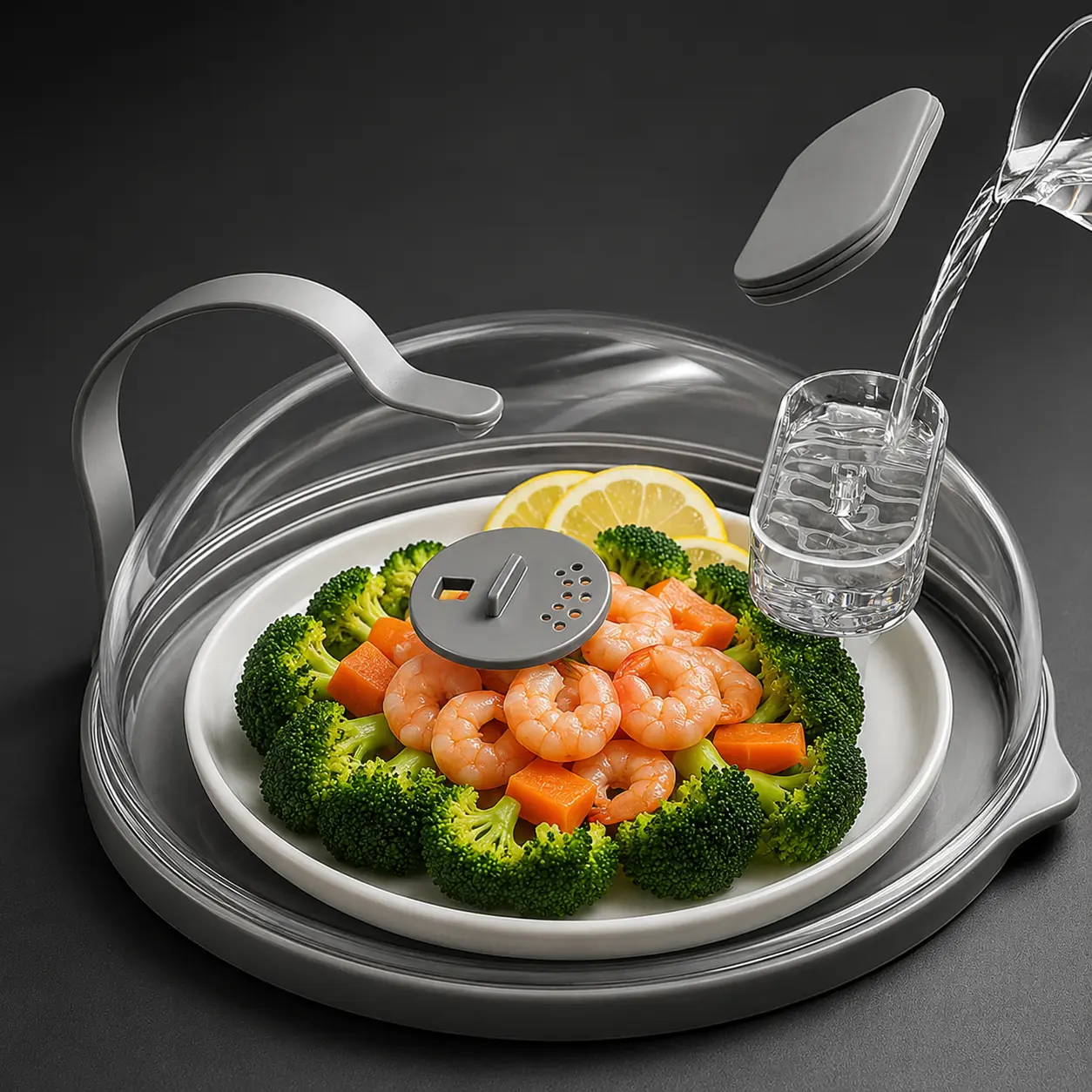 10-Inch Clear Microwave Plate Lid, Kitchen Utensils Splatter Guard with Water Steamer & Handle for Keeping Food Moist in Microwave Oven