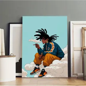 Black Anime Afro Urban Culture Street Art Print - Waterproof Unframed Style Wall Art, House Decor Accessory for Living Room bible verse
