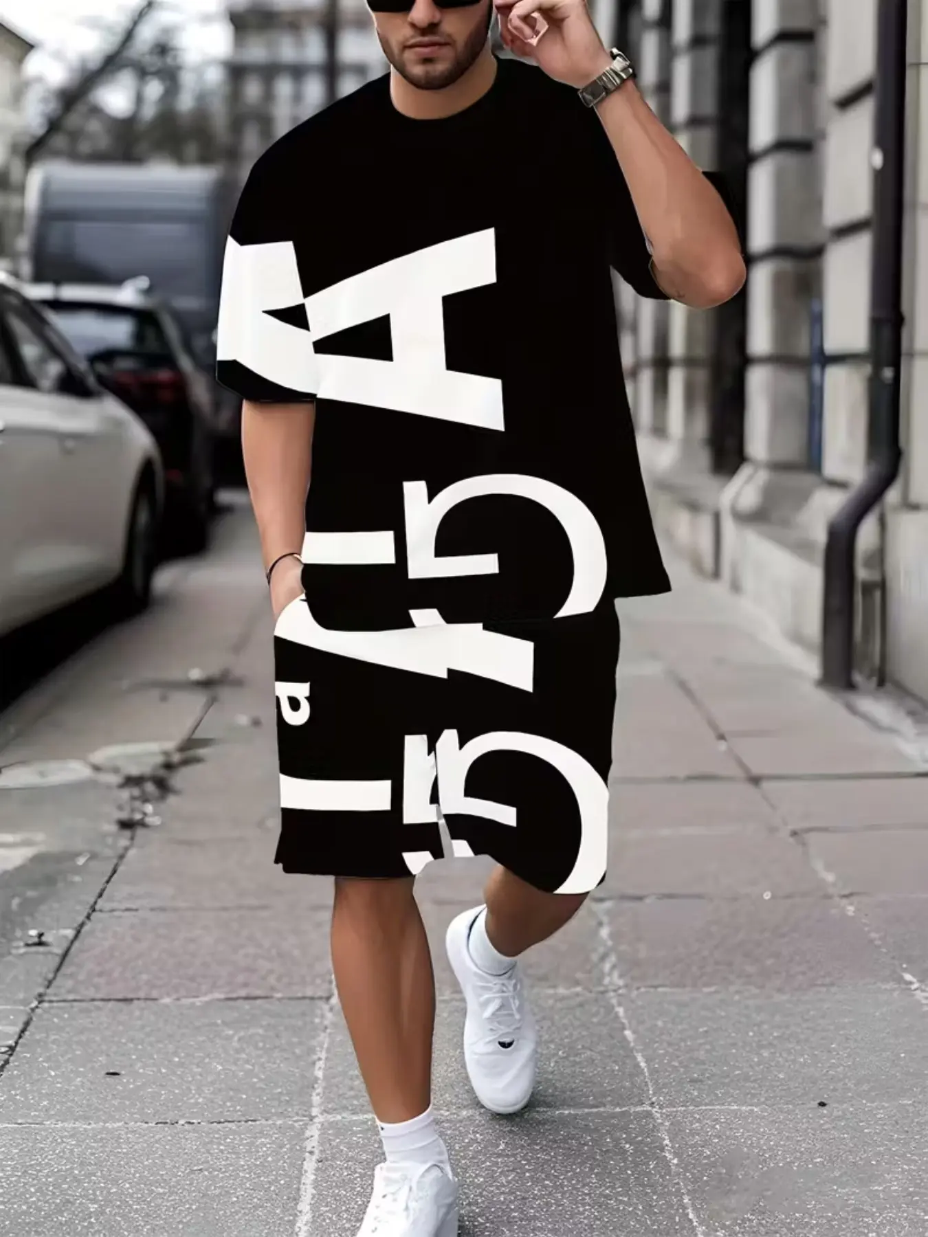 Men's 3D Short Sleeve Tee + Shorts Set Outfit, Casual Sporty Style, Breathable Outdoor Wear, Summer 3D Print, Slim Fit, All Seasons