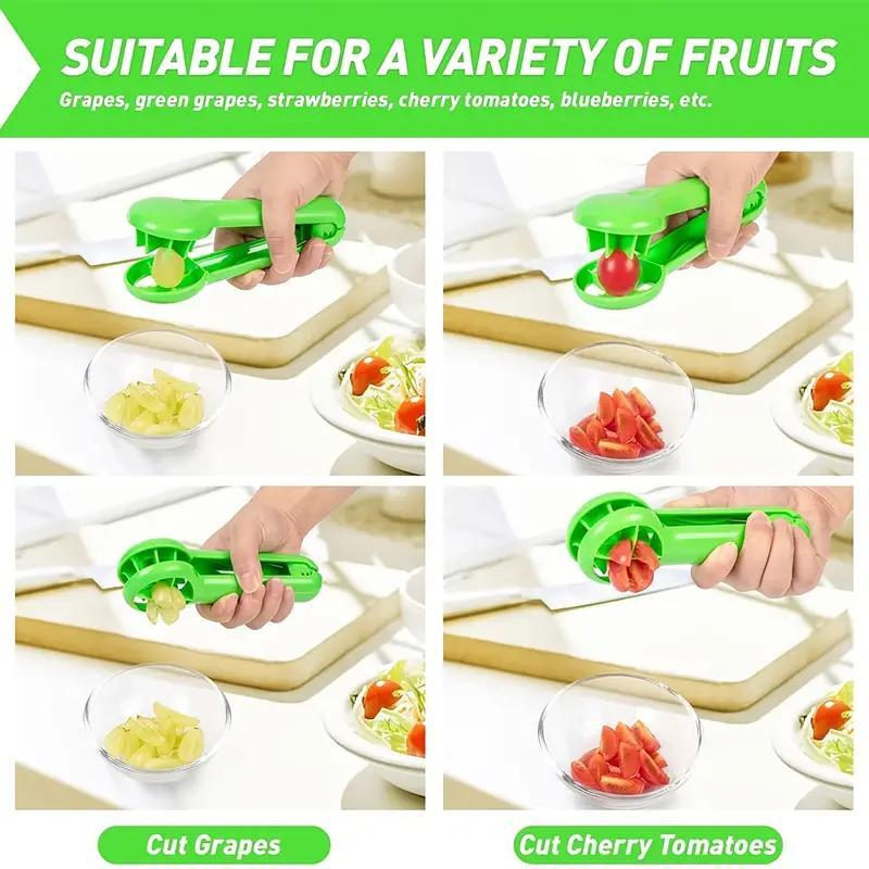 Handheld Strawberry Slicer, 1 Count Green Portable Grape Cutting Slicer, Grape Cutter, Manual Fruit Cutter for Home Kitchen Outdoor Camping Picnic, Kitchen Gadgets, Vegetable Fruit Cutter, Durable Vegetable Slicer