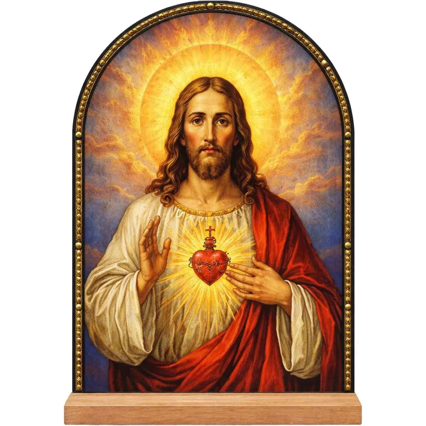 Jesus Stand Catholic Ornament Statue – Sacred Heart of Jesus Statue Acrylic Tabletop Décor for Home Altar & Desk, Christian Gifts for Women & Men