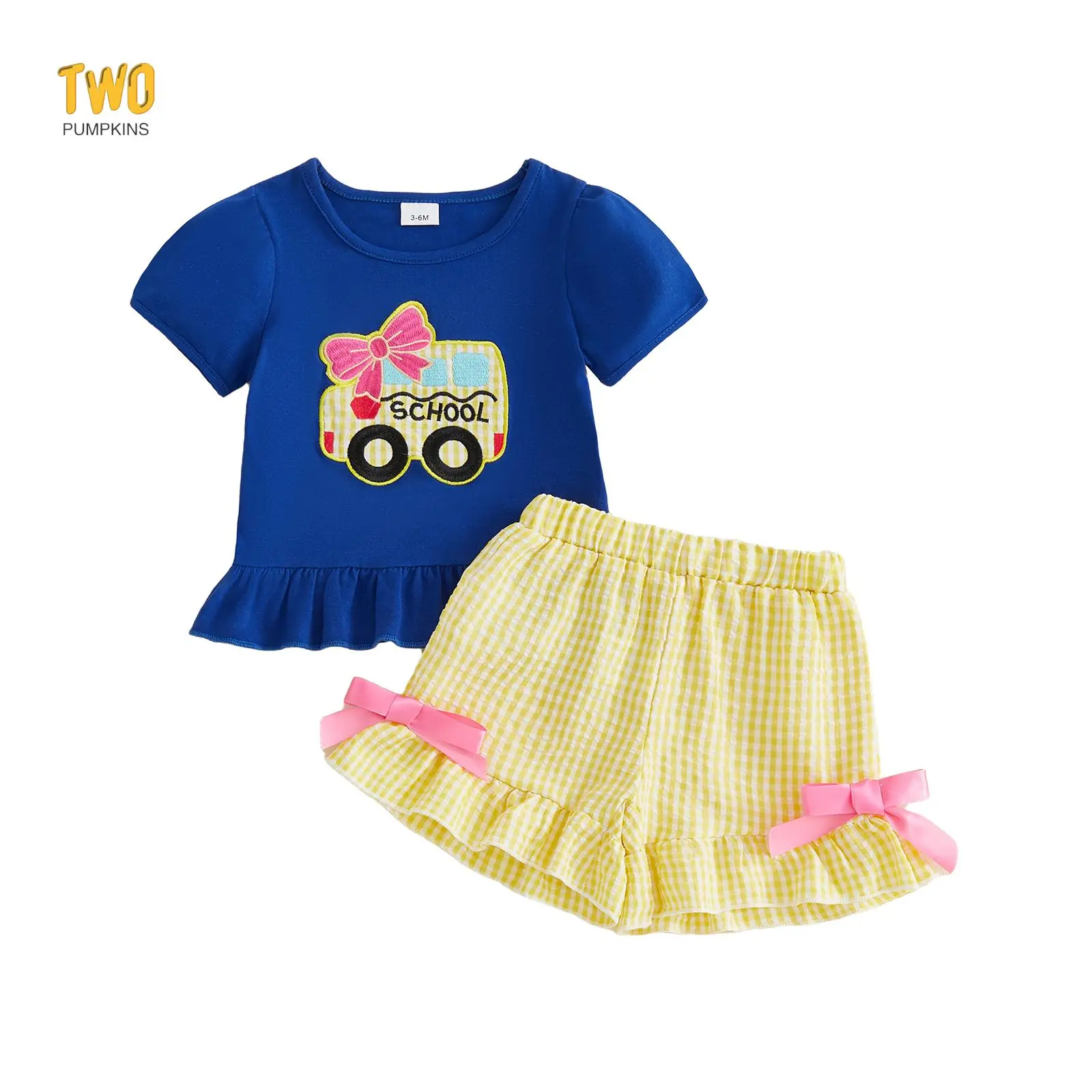 Little Girl Back To School Outfit School Bus Pre K Shirt And Shorts Toddler First Day Of School Kindergarten Set