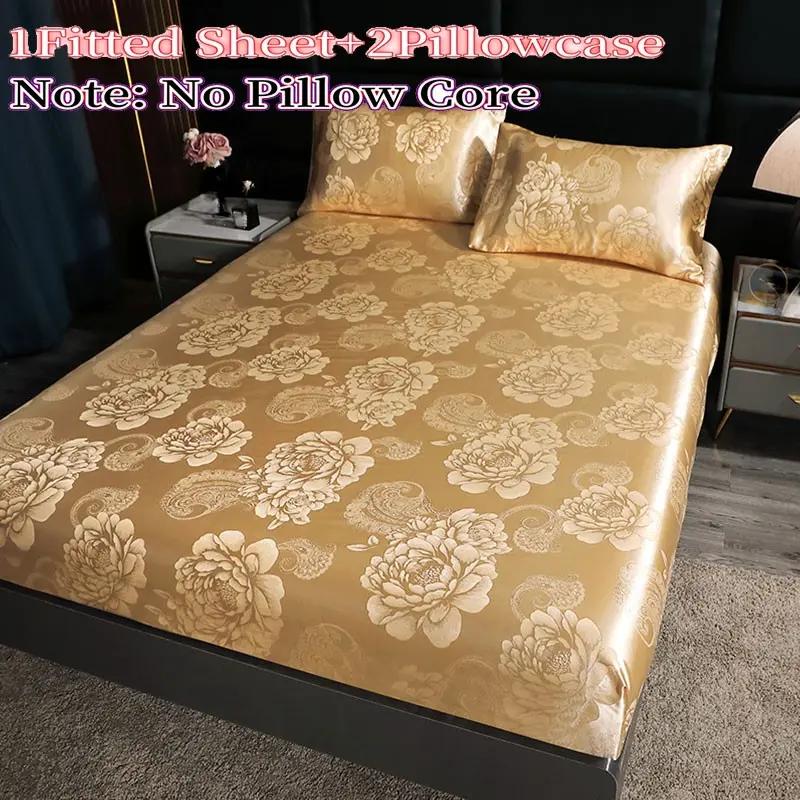 Retro European Jacquard Mattress Set, Light Luxury Bedspread, High Elastic Fit, Silky Skin-Friendly, King & Queen Size