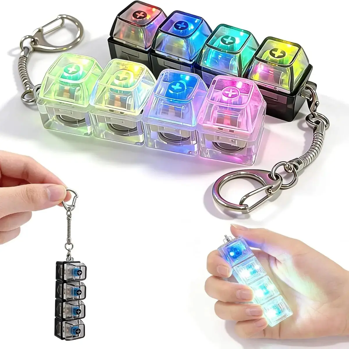 SummerVibesFidget Toys 1 Count LED Keyboard Keychain Fingertip Clicker Stress Relief Keychain Interesting pendant‌ for Boys and Girls Portable Keychain Light with Crystal Keycaps and Transparent Design Unisex Elegant Style,anxiety toy