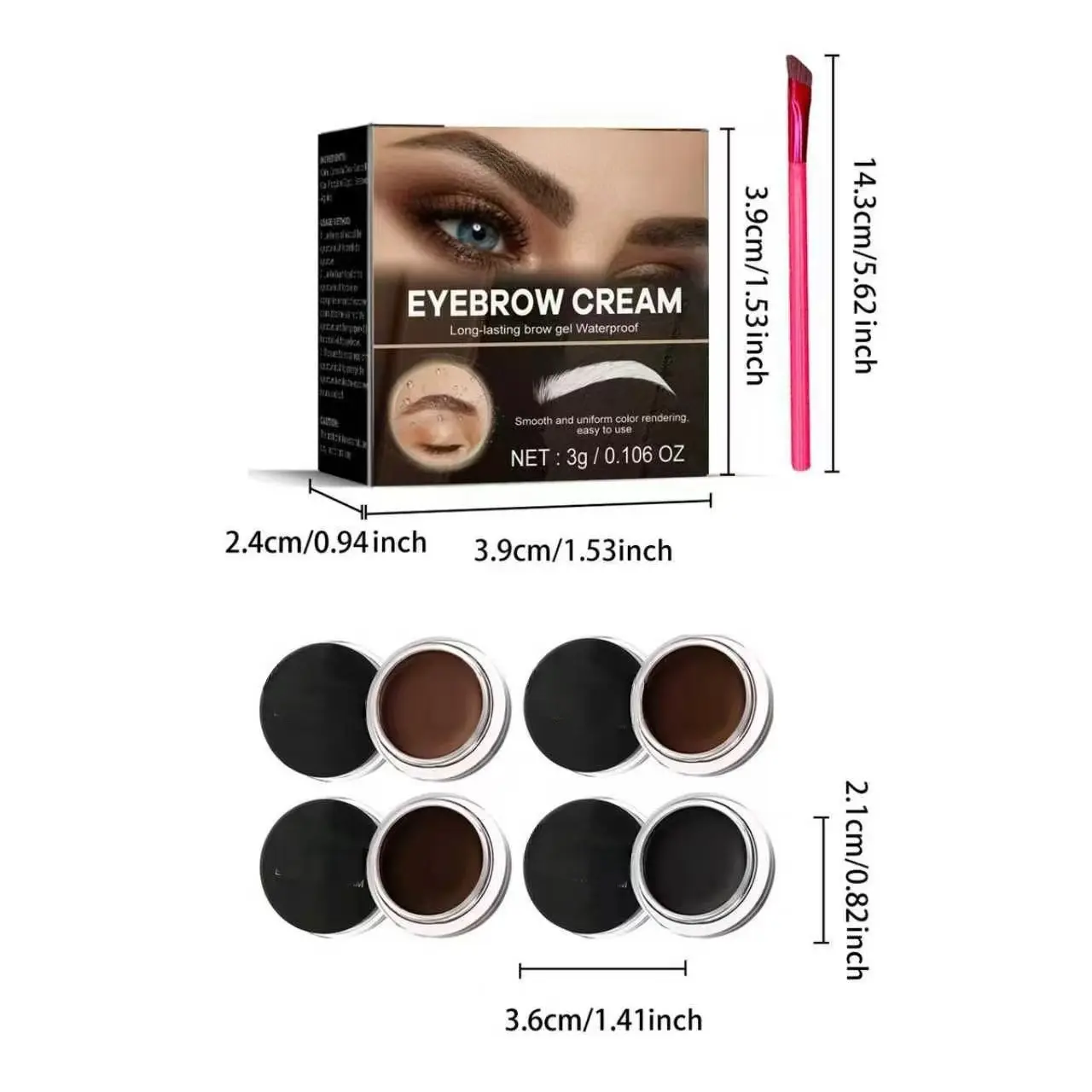 Brow Mascara Cream for Fluffy, Natural-Looking Eyebrows, Waterproof and Smudge-Proof Lightweight Cosmetic with a Precision Micro-Angle Brush, All-Day Wear Black Tint, Daily, Pigment, Silky, Makeup, Natural Look, All-Day Hold long lasting, 3G