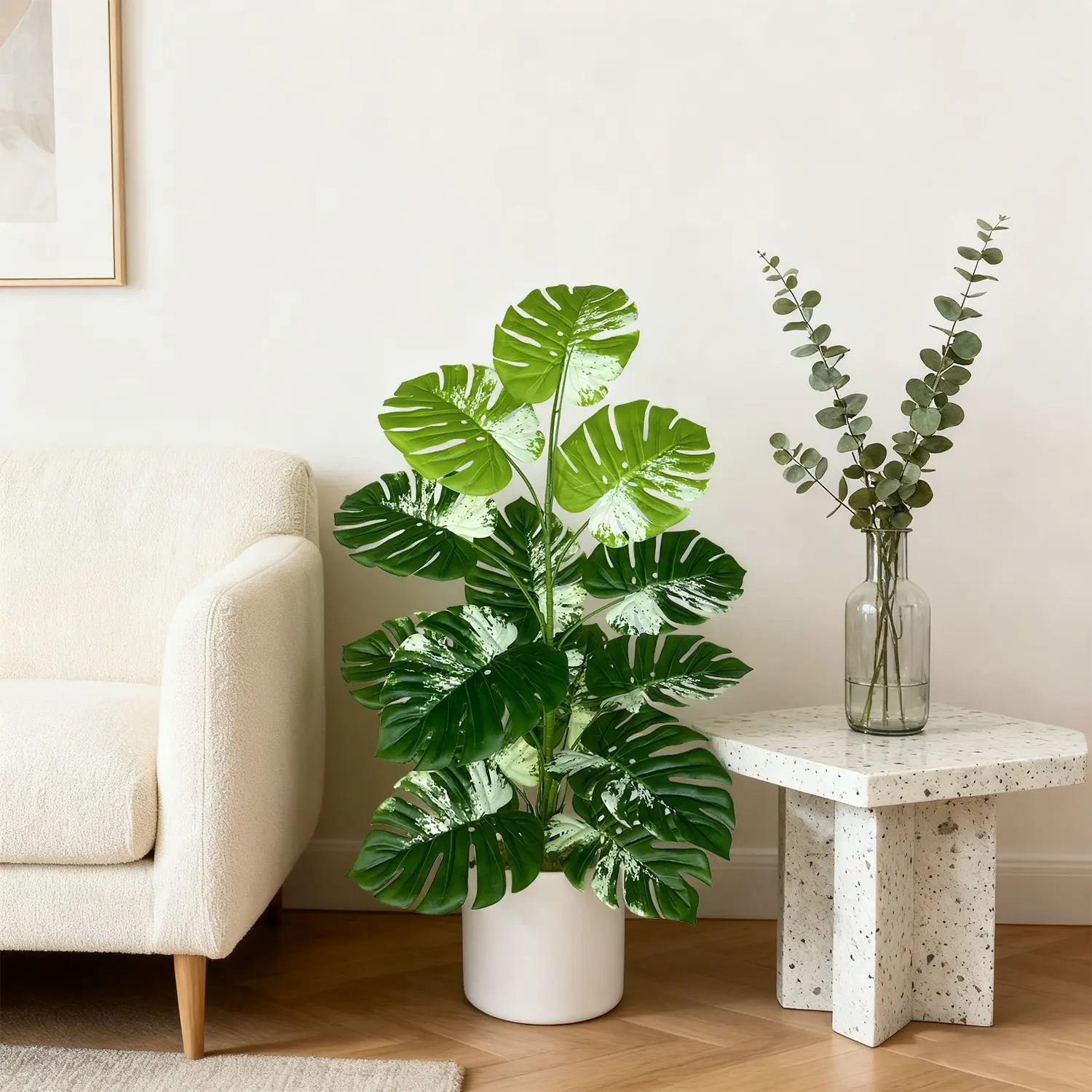1Pcs 105cm/3.5ft Artificial Monstera plants Branch Tropical palm Ornament Decorative Fake Plant for home Living Room Bedroom Garden Balcony decoration