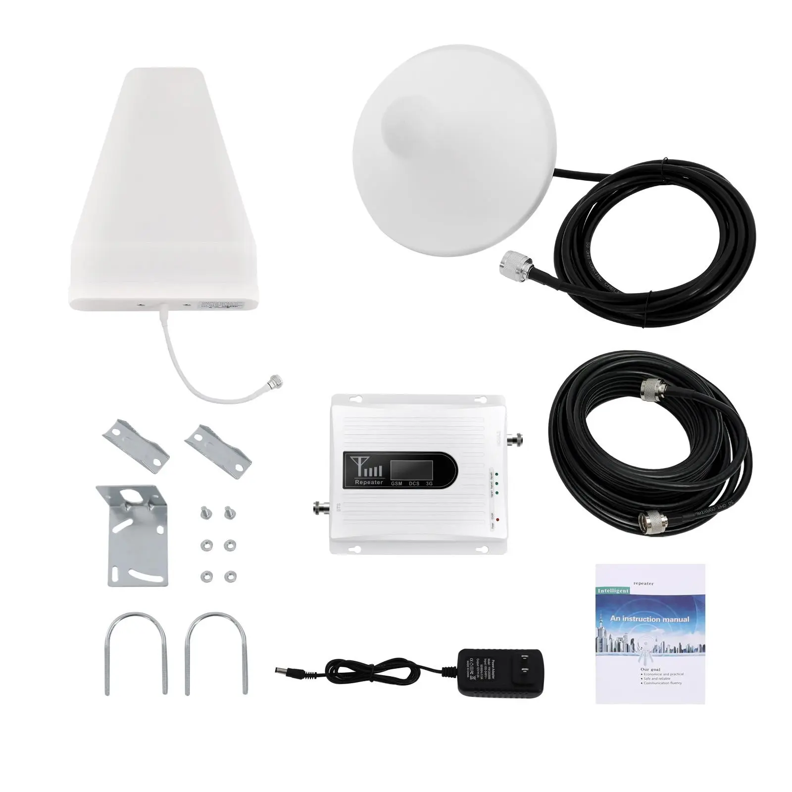 Cell Phone Signal Booster,GSM DCS WCDMA 900/1800/2100MHz Band Signal Amplifier Kit with Indoor Outdoor Antenna,2G/3G/4G GSM Mobile Signal Amplifier for Home,Coverage Area Up to 300-500m²