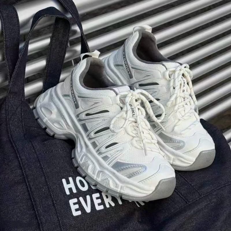 2026 Genuine Leather Mesh Breathable Thick-Soled Dad Shoes for Women, Spring Season, Height-Increasing, Makes Feet Look Smaller, Sneakers, Running Shoes, Unisex