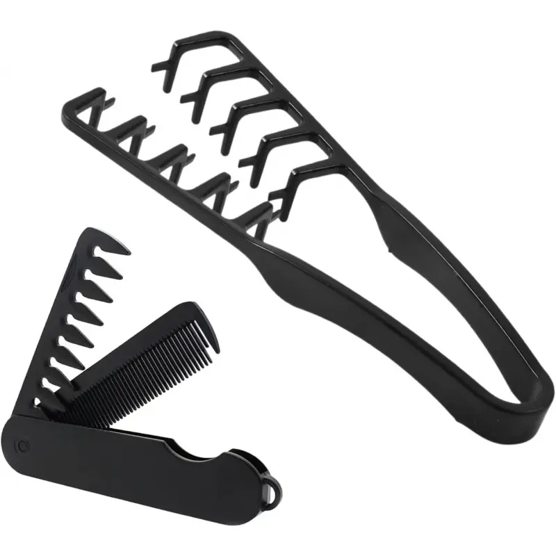 2 Pcs Texture Comb for Men, Wide Tooth Styling Comb Set for Fluffy Volume, Professional Texturising Combs, Magic Comb for Daily Grooming, Barber Tool for Curly Hair, Black