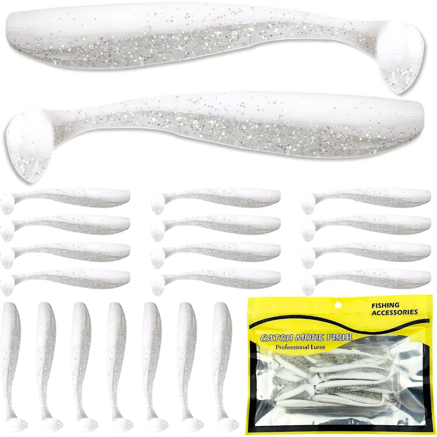 Soft Plastic Paddle Tail Swimbaits Pack of 20 – 2.7" Soft Plastic Fishing Lures with Extra-Large Tail for Lifelike Swimming Action – Freshwater & Saltwater