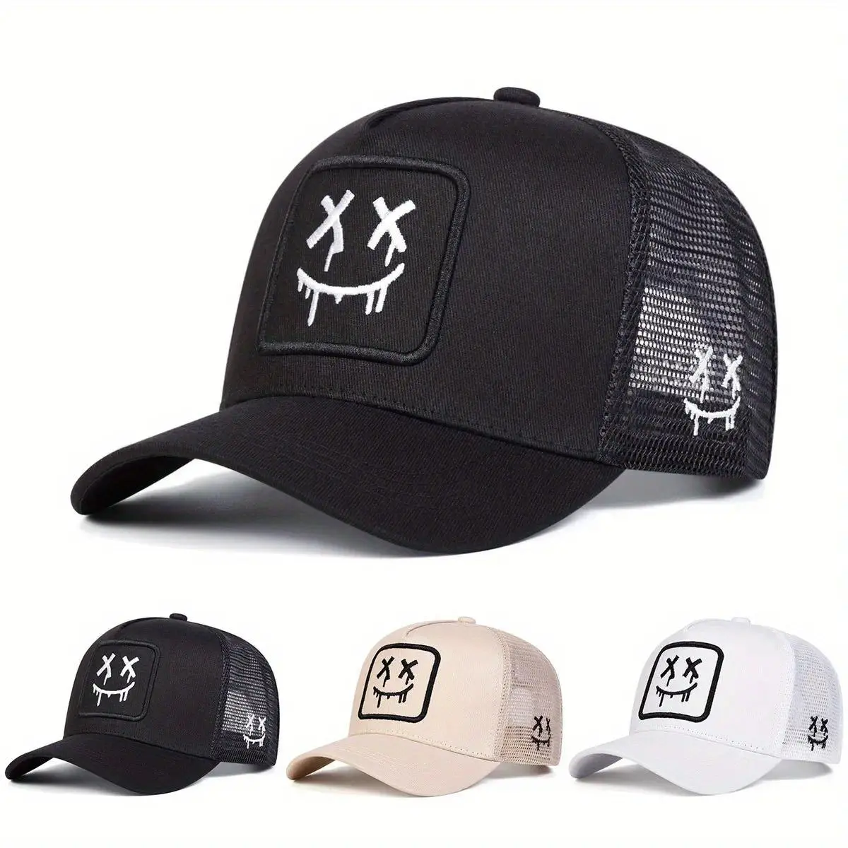 Unisex Cartoon Ghost Embroidered Baseball Cap - Adjustable Size, 3D Mesh, Bold Graphic, Breezy, Comfortable Breathable Hat for Outdoor, Beach Summer Activities, Adjustable Size Hats, Bold Graphic Hats
