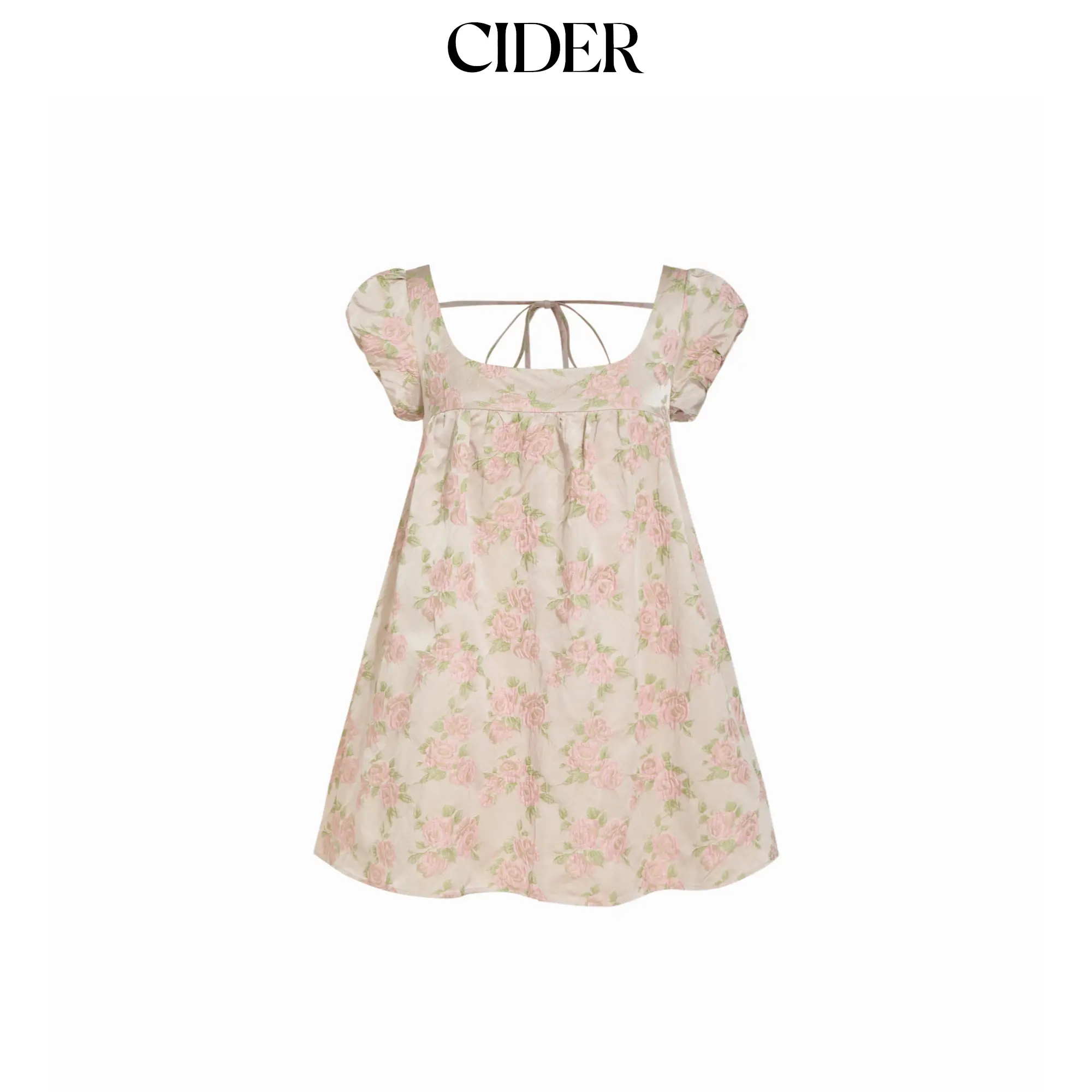 Cider Floral Embroidery Puff Sleeve Tie Back Oversized Babydoll Mini Dress SummerFinds