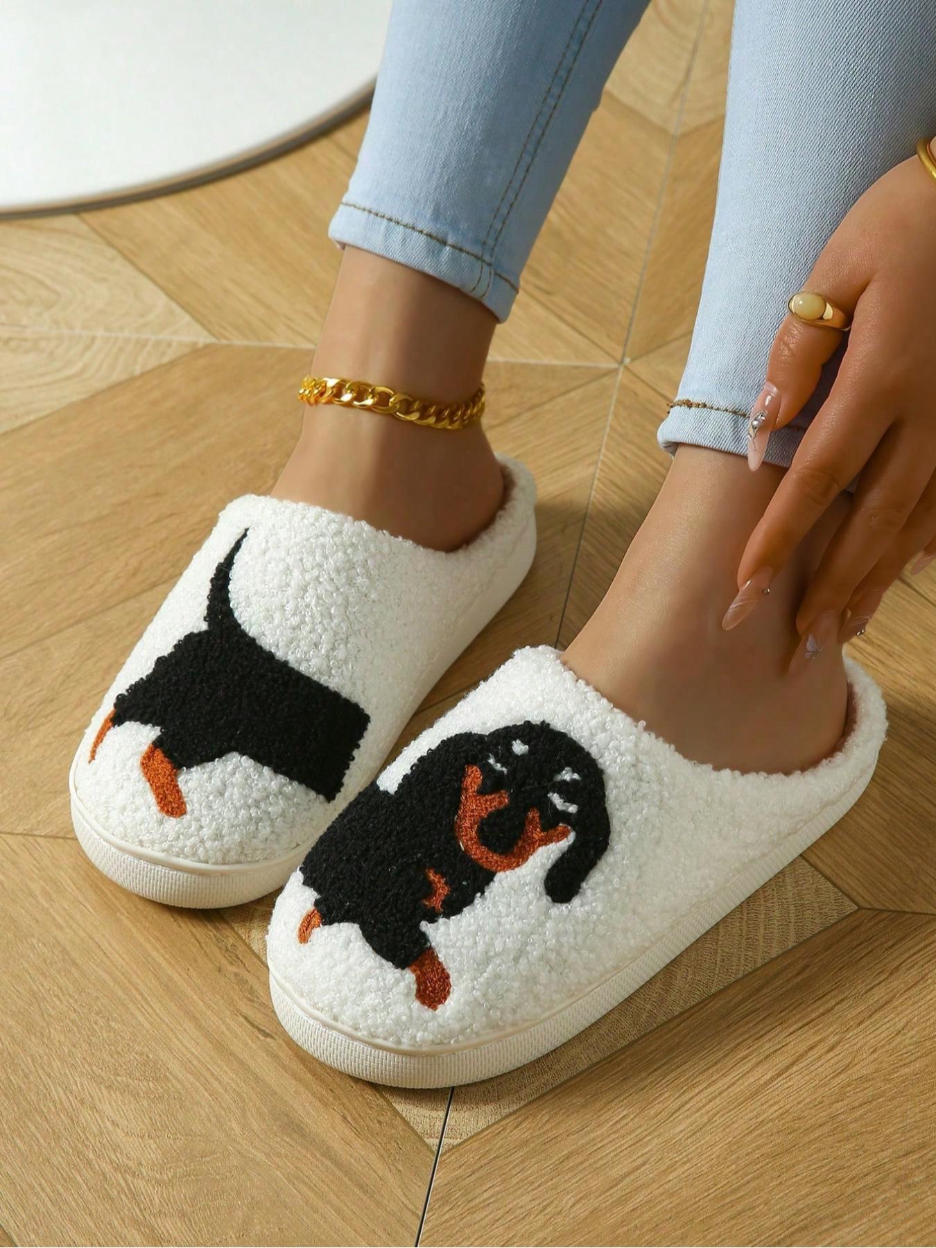 Women's Teddy Bear Dog Slippers, Fall & Winter Warm Cotton Slippers, Non-Slip Rubber Sole, Casual Indoor Footwear, Fashionable Design