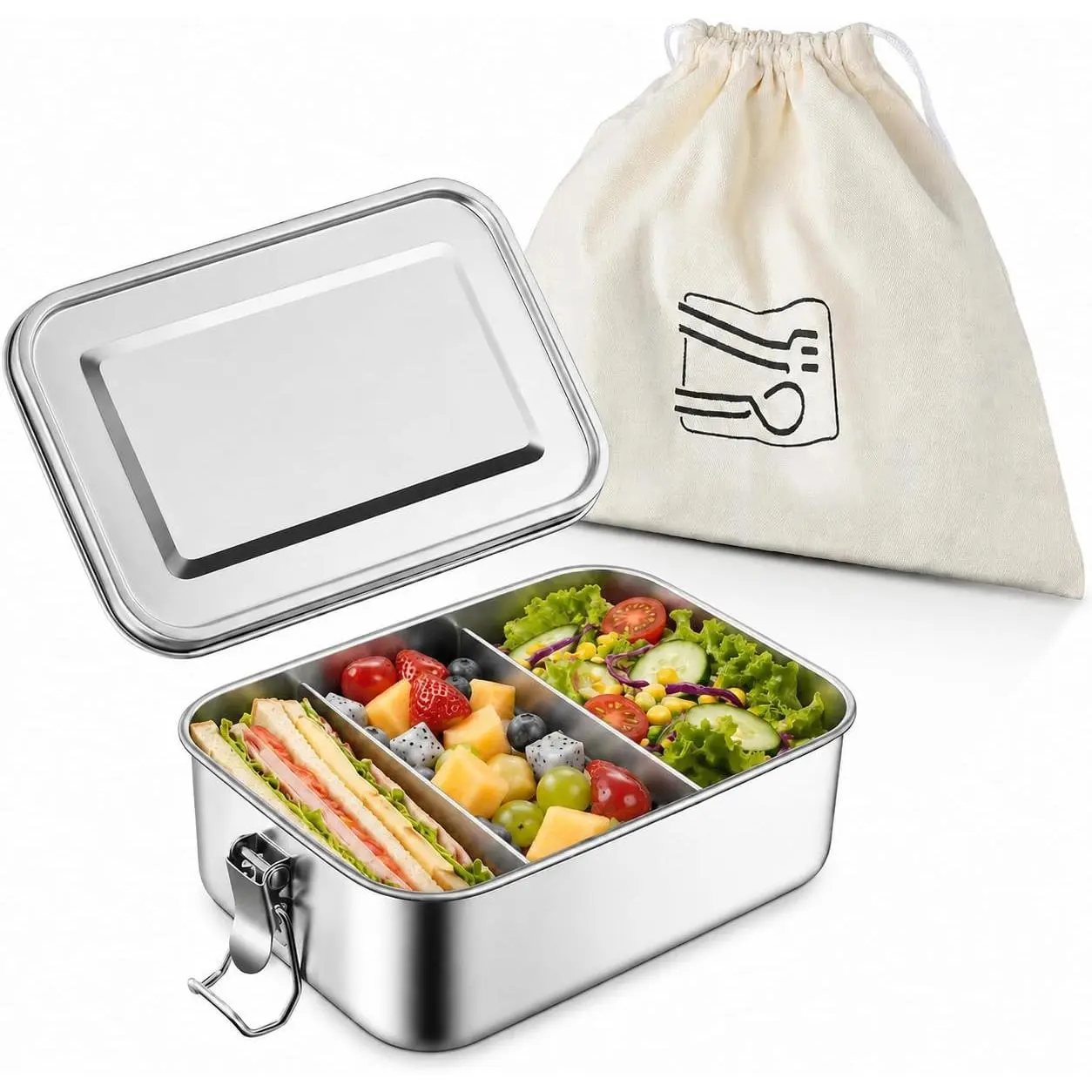 Stainless Steel Bento Box, 28oz/850ML Small Metal Lunch Box | Lunch Container for Adults / , for /School/Office/Travel, With 2 Removable Dividers, Leak-Proof & Dishwasher Safe