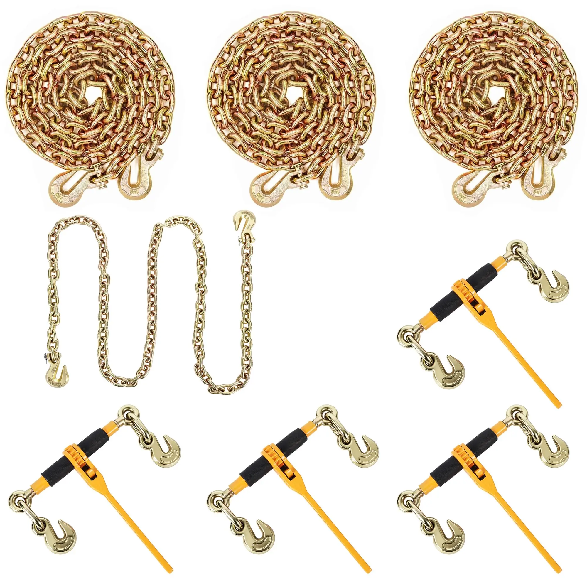 GAOMON 4 Pack 3/8"-1/2" Ratchet Chain Binder with 3/8" x 20' G80 Chains