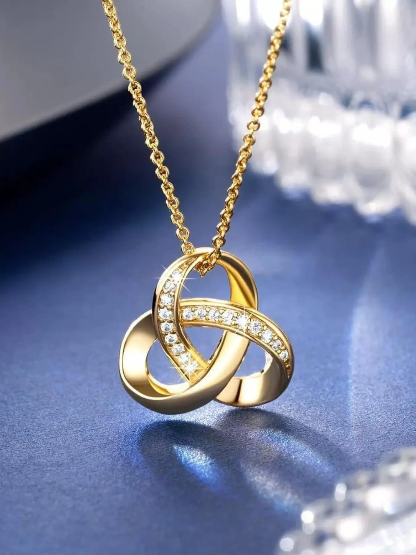 Love Knot Necklace for Women, Diamond Encrusted Infinity Knot Pendant, Casual All-Season Jewelry, Perfect Valentine's Day Gift