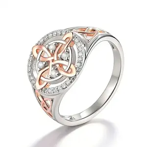 Rose Gold Plated Witches Knot Ring, Anillo Nudo de Bruja Original Celtic Knot , Cubic Zirconia Decorated Witch’s Knot Ring, Witchtok Witch  Pagan  for Devotion and Protection Valentine’s Day gift jewelry Artificial Gemstone Ring Wedding Promise Rings