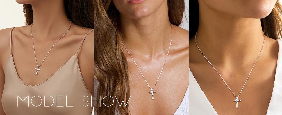 FUNRUN 925 Sterling Silver Cross Necklace for Women with 1MM Box Chain 18 Inches Iron Cross Necklace Daily Clothing Decor,Trendy All-match&