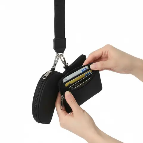 Women's Waterproof Nylon Wristlet Wallet Card Coin Pouch - Multi-Compartment Portable Keychain, 2 Pouches, Detachable Design, Smooth Metal Zipper, Sorted Easy Keys+Coins Split Access, Compact Mini Handbag Storage, Casual Minimalist Travel Accessory
