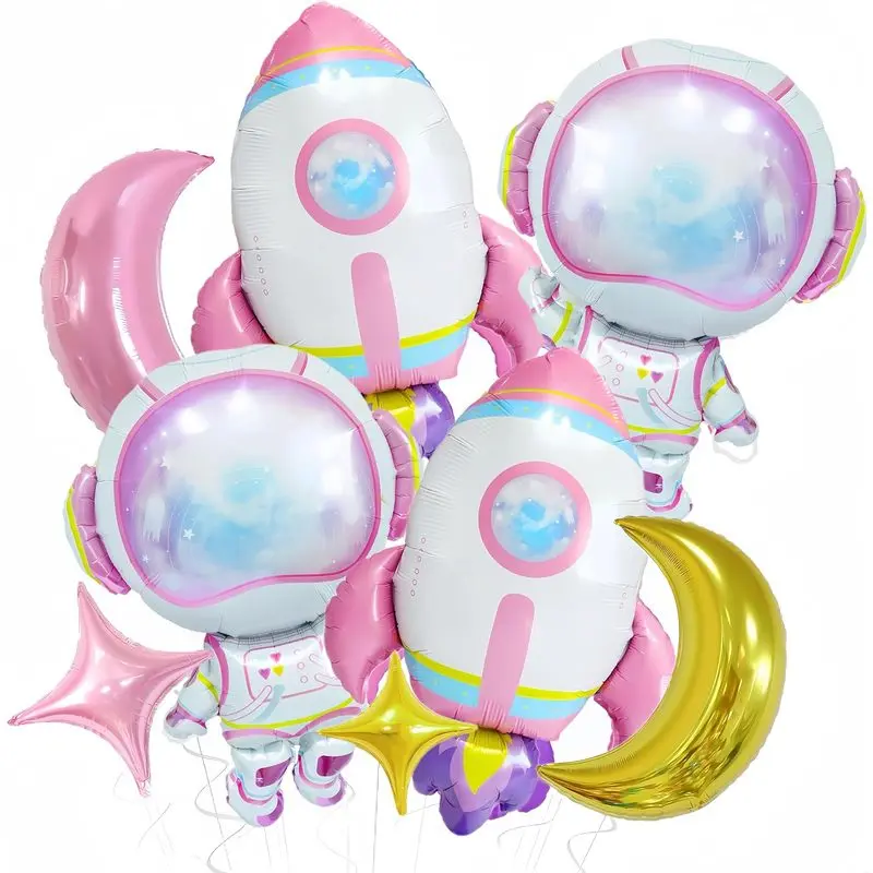 8Pcs Purple Astronaut Rocket Balloons, Festive Party Decor for Girls' Moon Birthday & UFO Space-Themed Baby Shower, Home Supplies