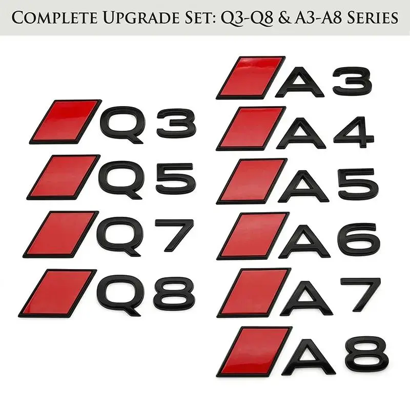 3D Black Red Car Rear Emblem Badge Sticker For Audi A3 A4 A5 A6 A7 A8 Q3 Q5 Q7 Q8 Trunk Logo Auto Styling Accessories