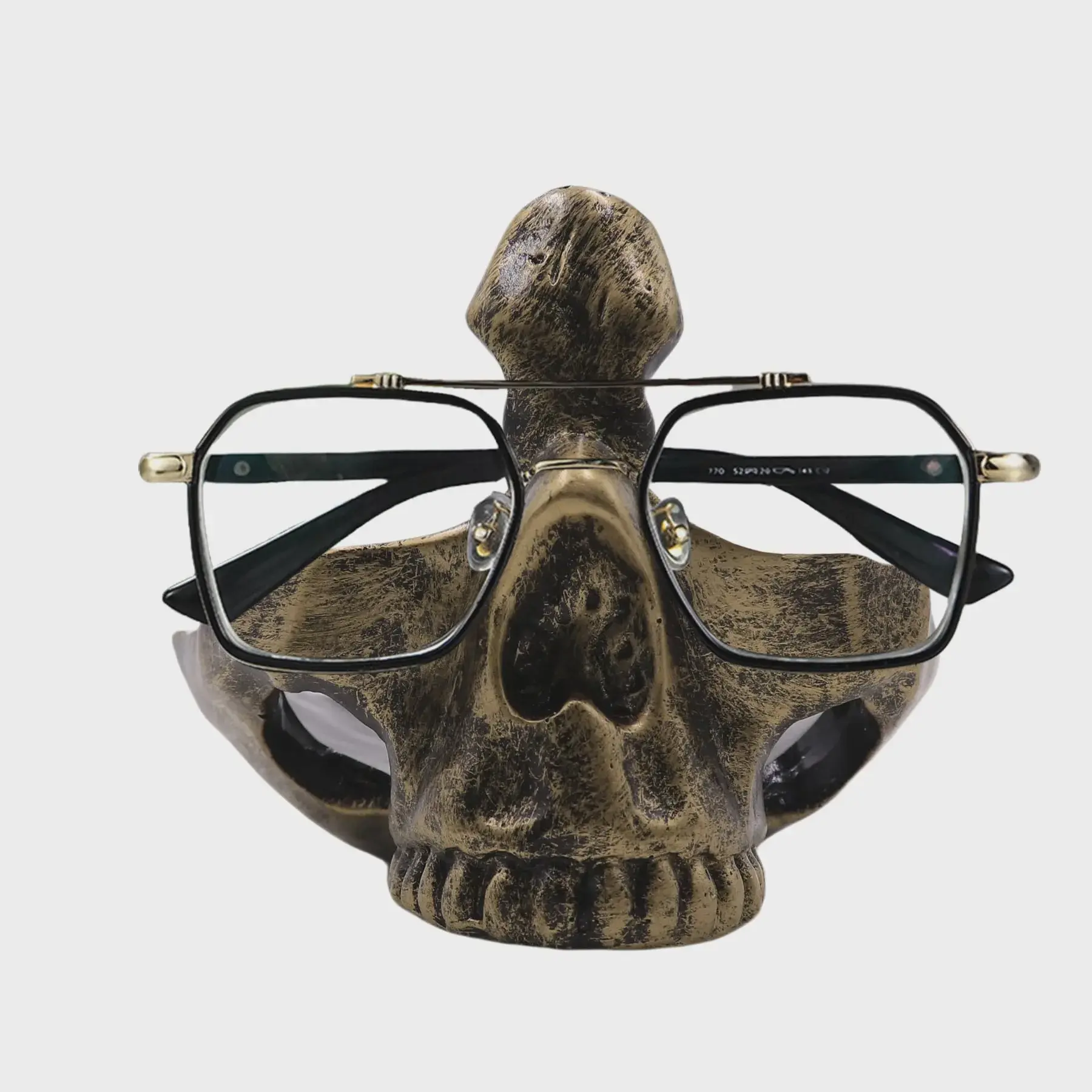 Gothic Skull Glasses Holder with Storage Tray, Eyeglasses & Sunglasses Display Stand, Practical Desktop Organizer & Nightstand Catch-All Home Decor for Halloween